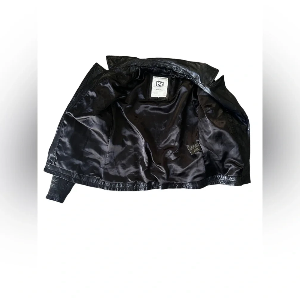 D73 Black Leather Biker Jacket Woven Leather Women’s Size M - Picture 6 of 15